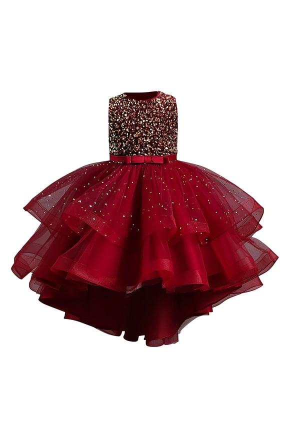 Rainbow Dress for Girls Girls Sequins Puffy Yarn Trailing Dress Princess Dress Gowns Dresses Piano Performance Dresses Dresses for Kids Vestidos De NiƱas Para Fiestas Elegantes (Red,130)