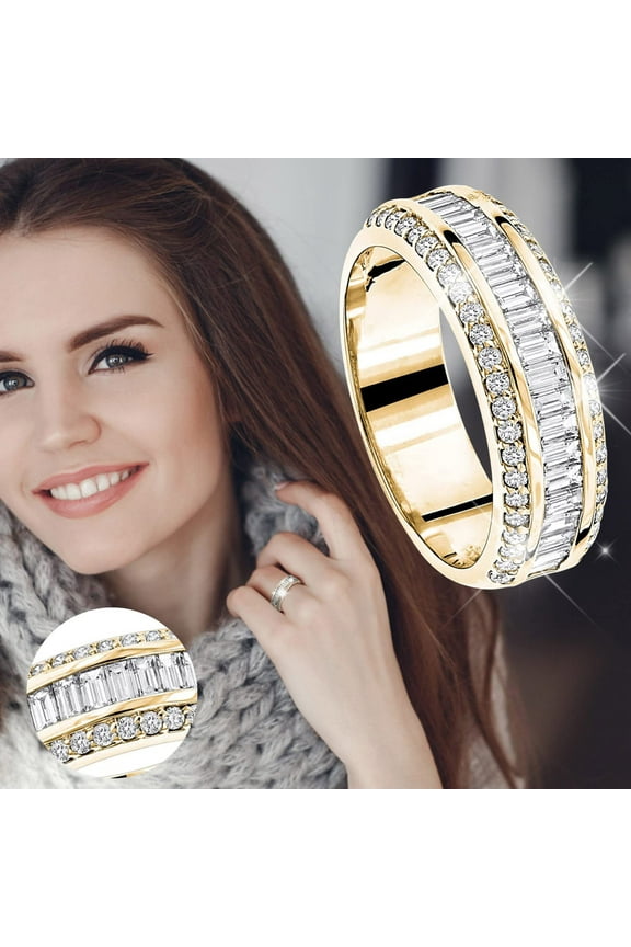Rings for Women Gold Triple Rhinestone Rings Women Fashion Full Diamond Zircon Ring Ladies Jewelry Diamond Rings for Women Size 5 11 Gold Rings for Women Gold Wedding Bands for Women (Gold,5)