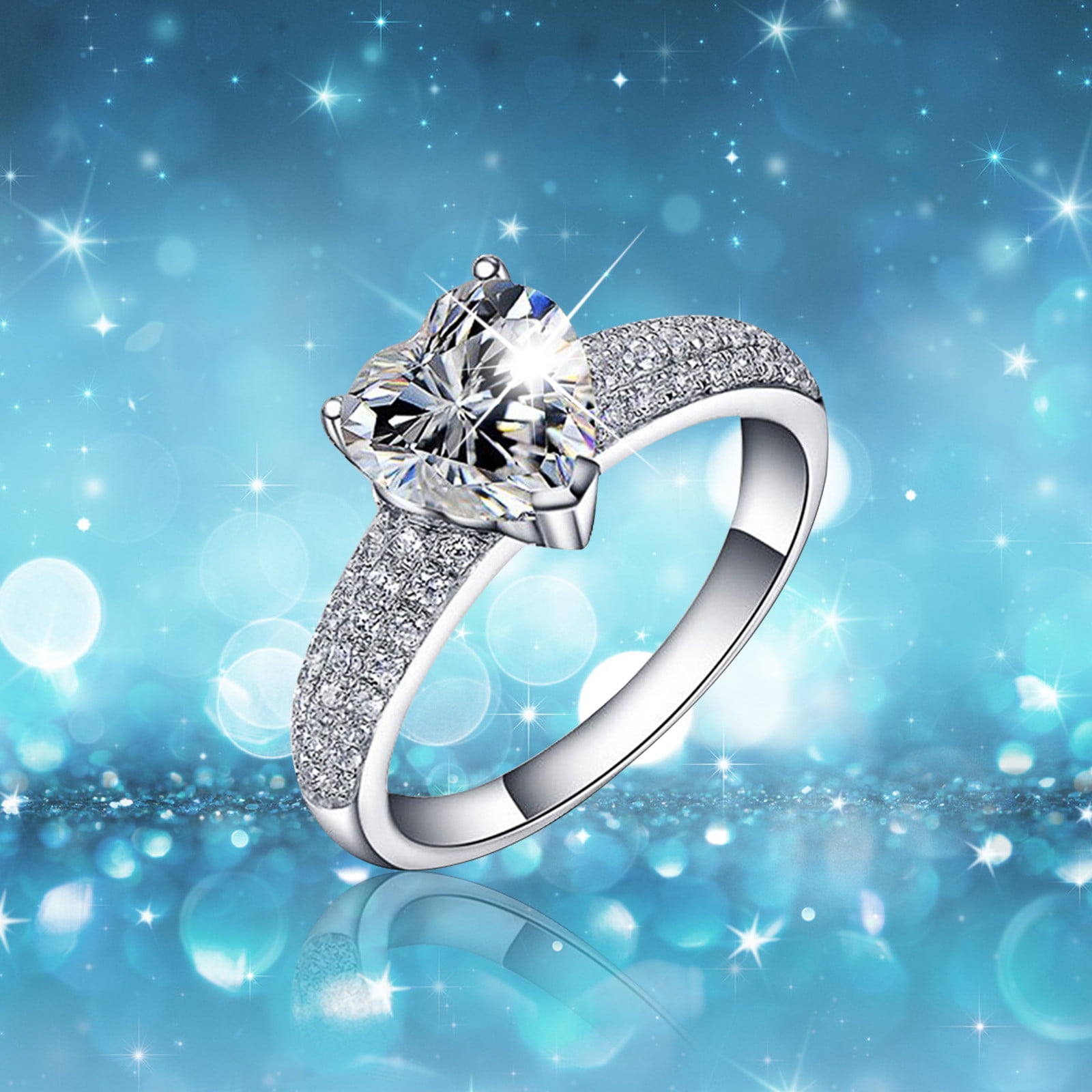 MANHUJI Rings for Women Non Tarnish Women Diamond Love Heart Sparkling ...