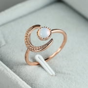 MANHUJI Rose Gold Ring Women Moon Ring Adjustable Silver Bridal Engagement Ring Vintage Zircon Ring Ring for Women Costume Jewelry for Women Rose Gold Ring(Rose Gold,One Size)