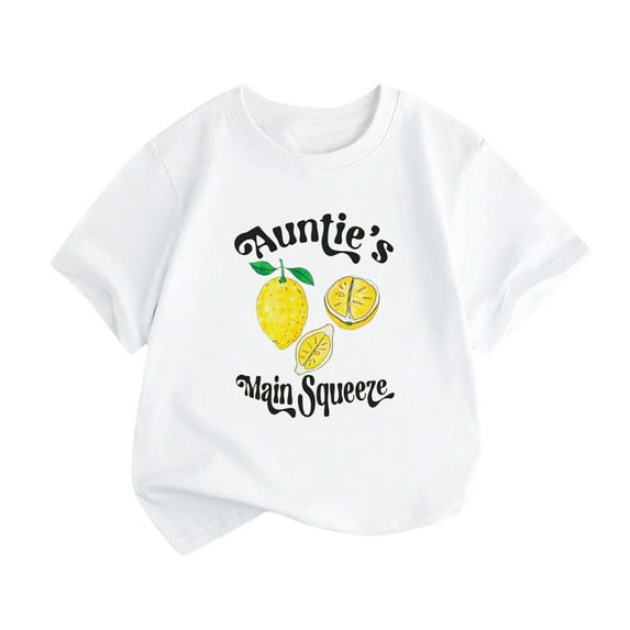 MANHUJI Size 5T Girls Clothes Little Children And Big Kids Auntie’S Main Squeez Cartoon Print Boys And Girls Tops Short Sleeved T Shirts Boys Tee Shirts Size 8 Kids Tops (White,16T)