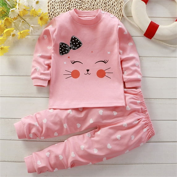 MANHUJI Size 8 Girls Clothes Toddler Girls Long Sleeved Cat Print Tops and Pants for 0 To 9 Years 5 Year Old Girl Clothes Girls Size 8 Clothes Girls Clothes Size 8 (Watermelon Red,73)