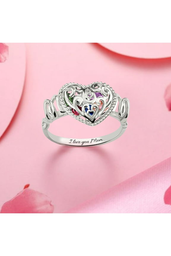 Sterling Silver Rings Zircon Heart Shaped Hollow Pattern Jewelry Popular Jewelry Gifts for Mom Stackable Rings Wedding Band Sterling Silver Rings(Silver,6)