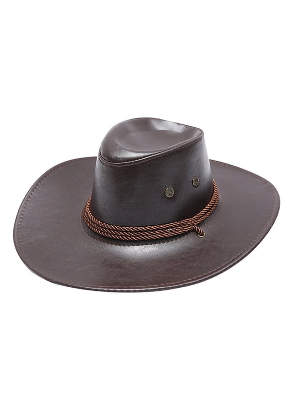 Texanas Para Hombre Adult Sun Protection Solid Fashion Western Cowboy Hat Leather Windproof Hat Disco Cowgirl Outfit (Coffee,One Size)
