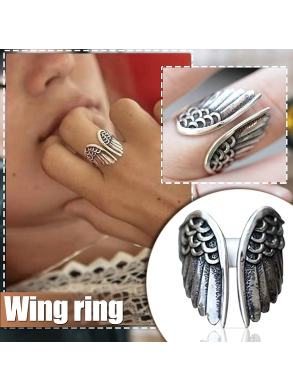 Thumb Rings for Women Ring Ring Jewellery Open Vintage Cuff Steel Angel Adjustable Punk Stainless Black Rings Gold Engagement Rings for Women Gold Jewelry for Women (silver,One Size)