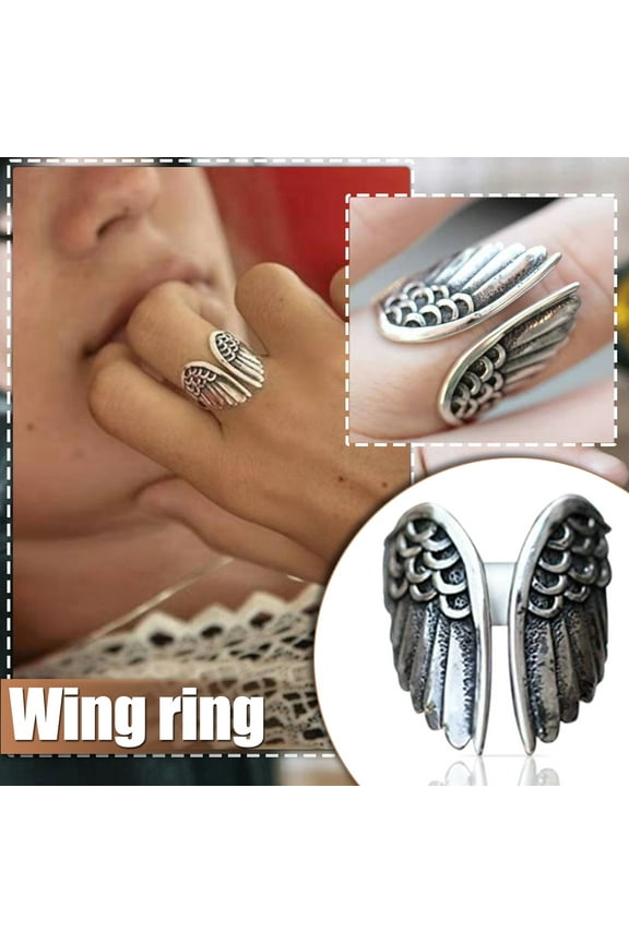 Thumb Rings for Women Ring Ring Jewellery Open Vintage Cuff Steel Angel Adjustable Punk Stainless Black Rings Gold Engagement Rings for Women Gold Jewelry for Women (silver,One Size)