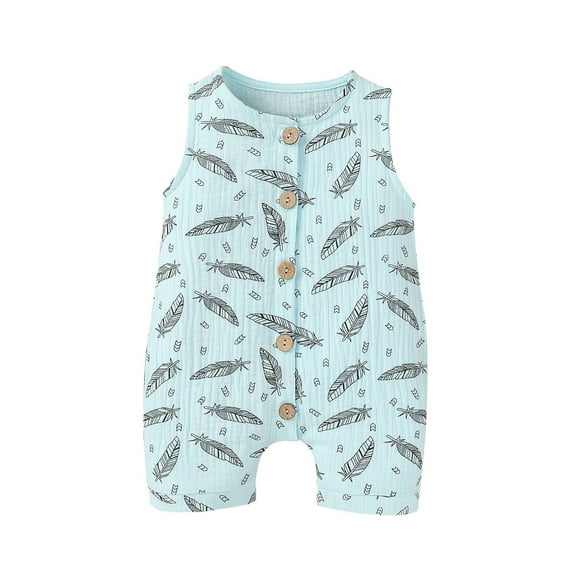 MANHUJI Toddler Girl Clothes Romper Infant Linen Boys Button Outfits Summer Baby Jumpsuit Boys Romper&Jumpsuit Baby Sleepers Newborn Pajamas Baby Girl 6-9 Month Sleepers (Blue,100)