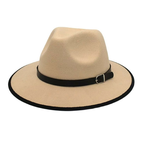 MANHUJI Top Hats Woolen Top Hat Jazz Hat Retro Black Edging Woolen Hat Flat Brim Sunshade Big Brim Hat Grace (Beige,One Size)