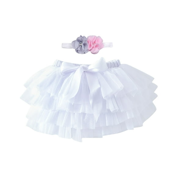 MANHUJI Tulle Skirt for Girls Baby Girls Soft Fluffy Tutu Skirt Party Carnival Toddler Girl Mesh Tutu Bowknot Princess Skirt Hairband Summer Skirt Faldas (White,M)