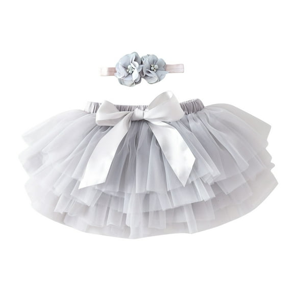 MANHUJI Tulle Skirt for Girls Baby Girls Soft Fluffy Tutu Skirt Party Carnival Toddler Girl Mesh Tutu Bowknot Princess Skirt Hairband Summer Skirt Faldas (Gray,L)