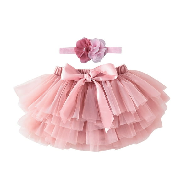 MANHUJI Tulle Skirt for Girls Baby Girls Soft Fluffy Tutu Skirt Party Carnival Toddler Girl Mesh Tutu Bowknot Princess Skirt Hairband Summer Skirt Faldas (Beige,L)