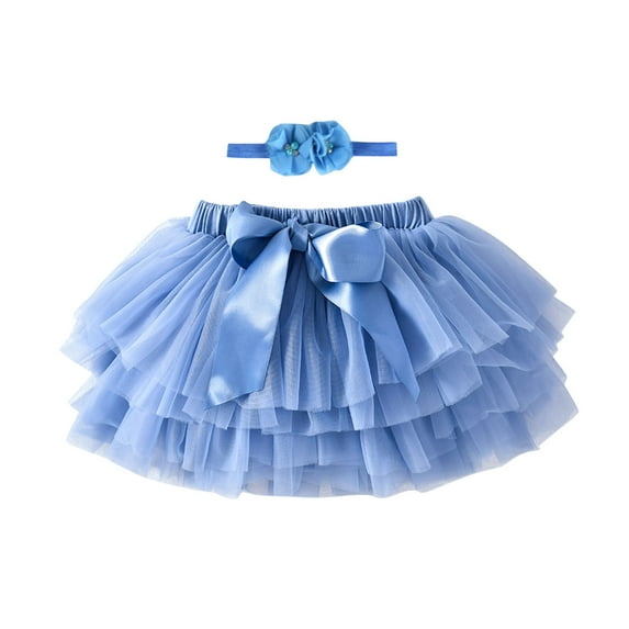 MANHUJI Tulle Skirts for Girls Baby Girls Soft Fluffy Tutu Skirt Party Carnival Toddler Girl Mesh Tutu Bowknot Princess Skirt Hairband Skirt Faldas (Sky Blue,L)
