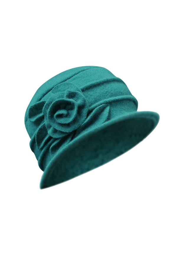 Vintage Hats for Women's Bucket Wool Elegant Winter Cap Bowler Hats Cloche Ladies Vintage Flower Wool Cloche Hat Mom Hats for Women (Green,One Size)