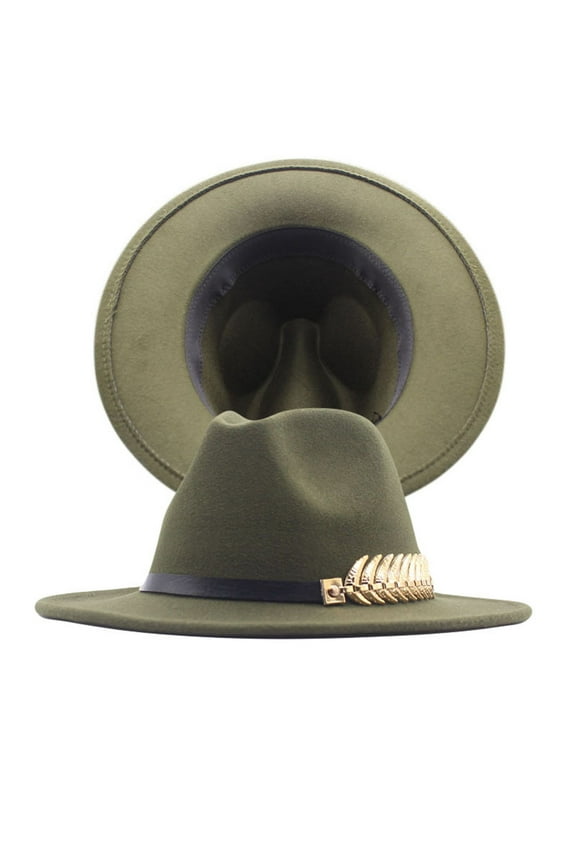 Vintage Wide Brim Fedoras Hat for Womens Fashion Panama Hat Classic Fedora Hat with Belt Buckle Wide Floppy Caps Big Rancher Felt Hat (Army Green,One Size)