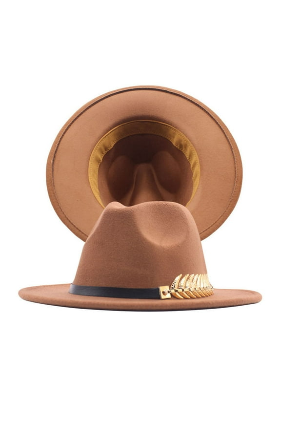 Vintage Wide Brim Fedoras Hat for Womens Fashion Panama Hat Classic Fedora Hat with Belt Buckle Wide Floppy Caps Big Rancher Felt Hat (Brown,One Size)