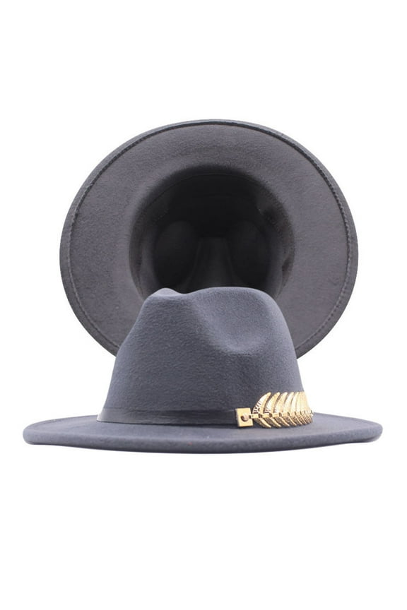 Vintage Wide Brim Fedoras Hat for Womens Fashion Panama Hat Classic Fedora Hat with Belt Buckle Wide Floppy Caps Big Rancher Felt Hat (Dark Gray,One Size)