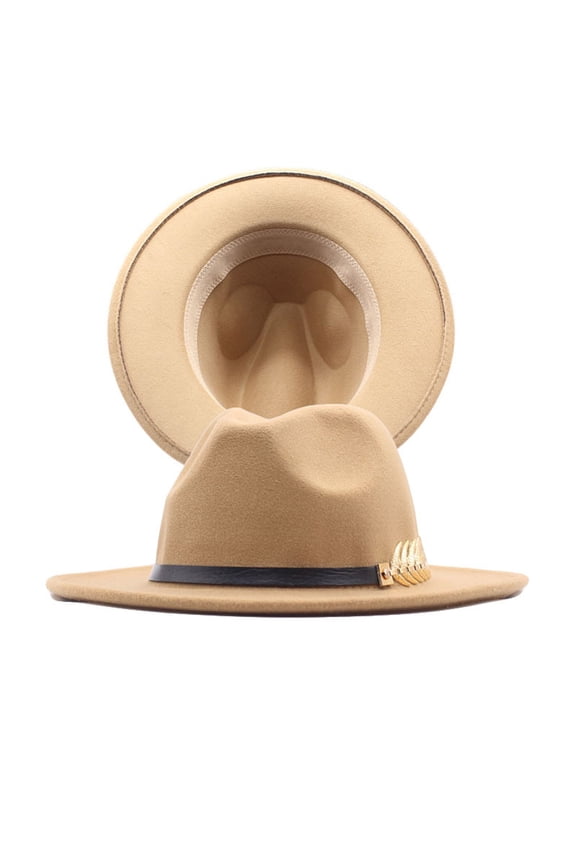 Vintage Wide Brim Fedoras Hat for Womens Fashion Panama Hat Classic Fedora Hat with Belt Buckle Wide Floppy Caps Big Rancher Felt Hat (Khaki,One Size)