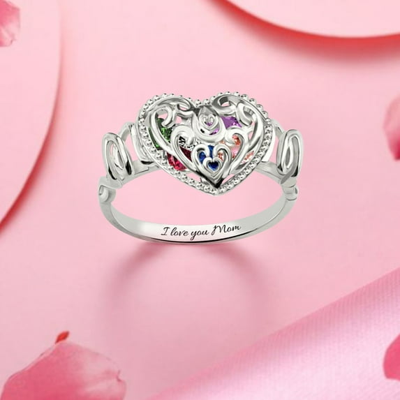 MANHUJI Wedding Ring Zircon Heart Shaped Hollow Pattern Jewelry Popular Jewelry Gifts for Mom Sterling Silver Rings Gold Rings That Don'T Tarnish Wedding Ring(Silver,5)