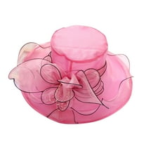 MANHUJI Women Derby Church Hat Organza Flower Wedding Tea Party Fascinator Hat Wide Brim Sun Hat Organza Flower Wedding Tea Party Hat (Hot Pink,One Size)