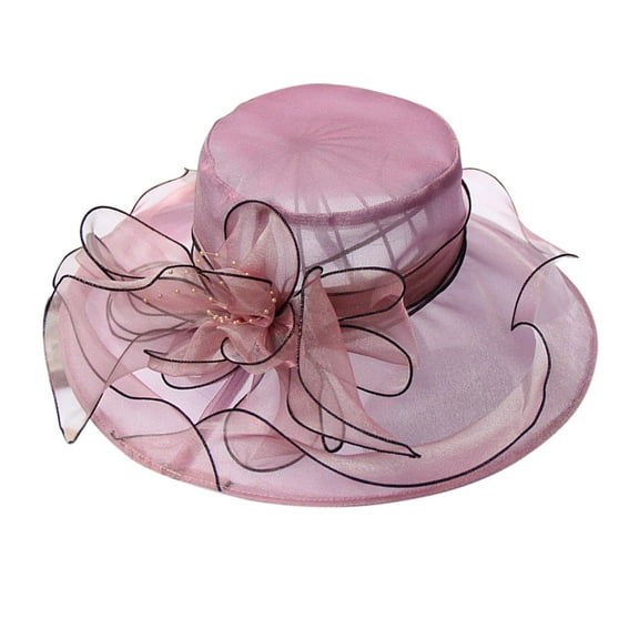 MANHUJI Women Derby Church Hat Organza Flower Wedding Tea Party Fascinator Hat Wide Brim Sun Hat Organza Flower Wedding Tea Party Hat (Purple,One Size)