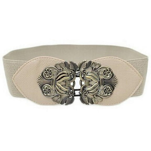 MANHUJI Womens Belts Fashion Waistband Elastic Vintage Belt Wide Fashion Waist Buckle Stretch Women Belt Waist Chain (Beige,One Size)