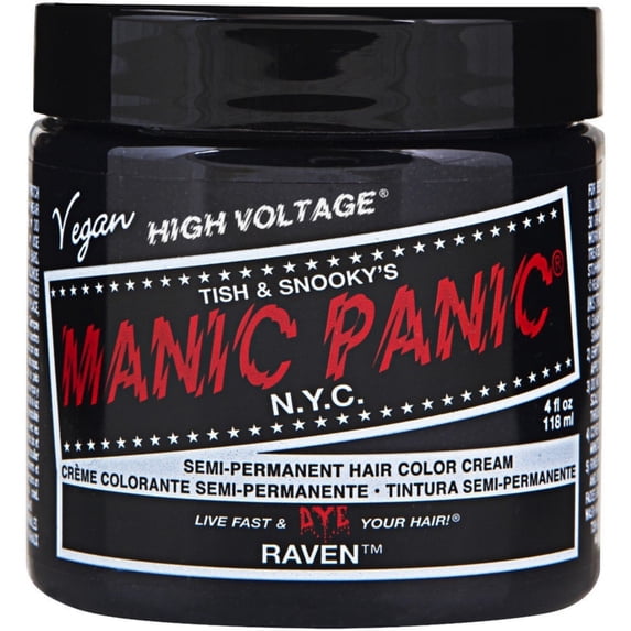 MANIC PANIC Classic Raven Semi Permanent Hair Color - Cool-Toned Black Hair Dye for Women & Men That Lasts 4-6 Weeks - Vegan, Ammonia & Cruelty-Free - Create & Mix Custom Shades (4oz)