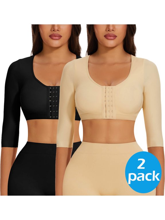 2 Pack Arm Shaper for Women Post Surgery Arm Lipo Compression Sleeves Slimming Arm Faja Front Closure Shapewear Bra