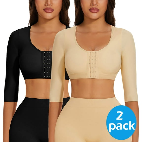 MANIFIQUE 2 Pack Arm Shaper for Women Post Surgery Arm Lipo Compression Sleeves Slimming Arm Faja Front Closure Shapewear Bra