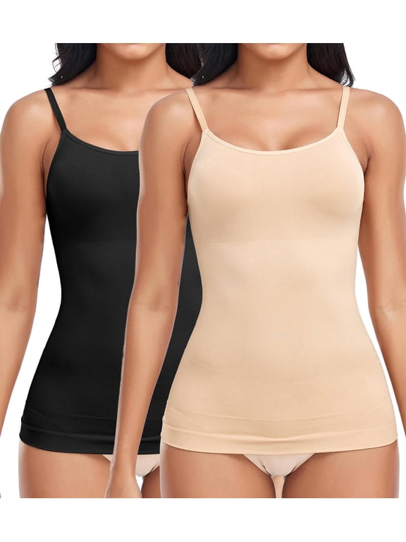 2 Pack Compression Tank Cami - Tummy and Waist Control Body Shapewear Camisole for Women