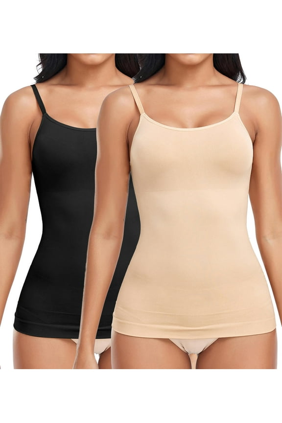 2 Pack Compression Tank Cami - Tummy and Waist Control Body Shapewear Camisole for Women