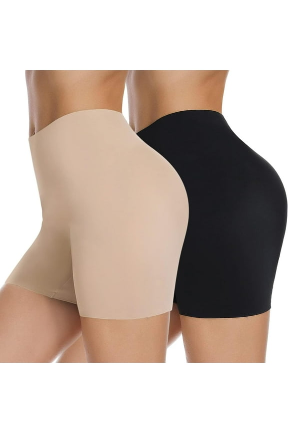 2 Pack Seamless Shaping Boyshorts Panties for Women Shapewear Slip Shorts Under Dress
