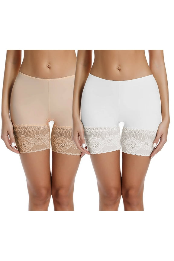 2 Pack Women Slip Shorts for Under Dresses Anti Chafing Underwear Lace Boyshorts Panties for Summer