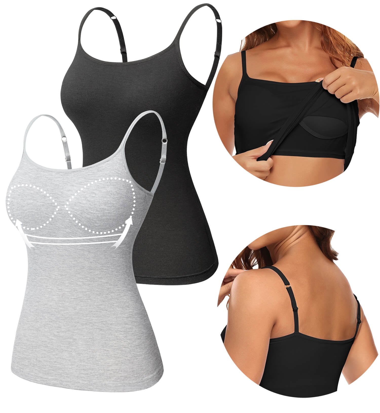 MANIFIQUE 2 Pack Women's Camisole with Built-in Padded Bra