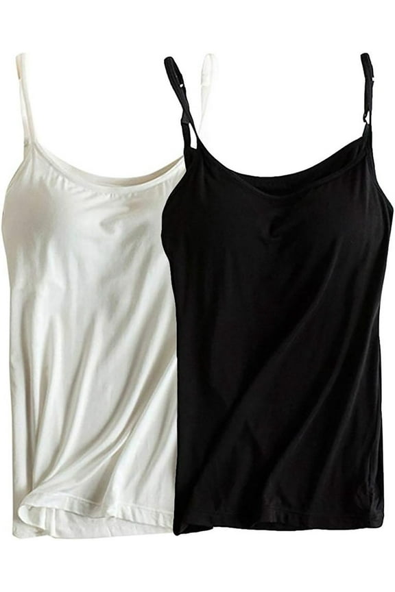 2 Packs Womens Modal Built-in Bra Padded Camisole Yoga Tanks Tops