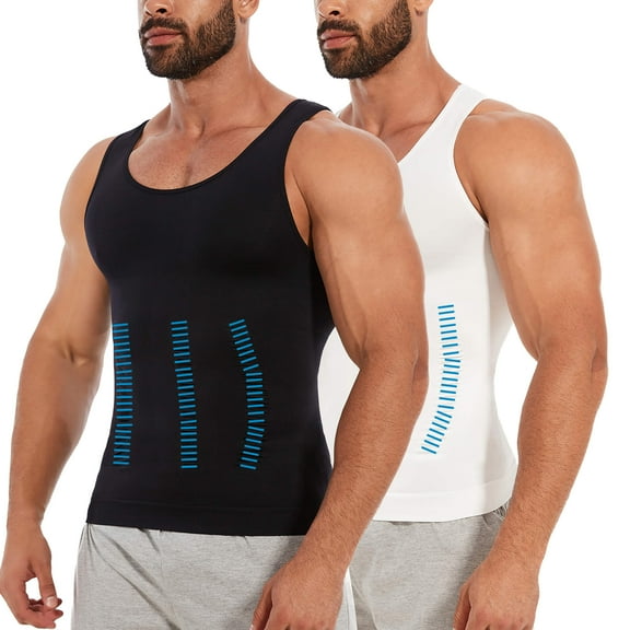 MANIFIQUE 2 Packs Compression Shirts for Men, Workout Tank Top, Fajas para Hombres, Tummy Control Undershirts
