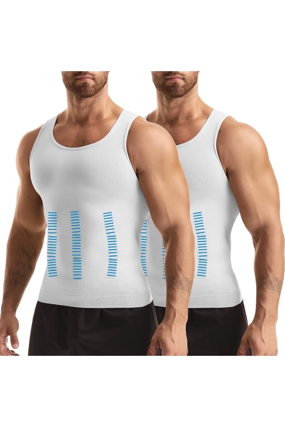 2 Packs Compression Shirts for Men Gynecomastia Tank Tops Body Shaper Vest Slimming Base Layer Belly Control Undershirt