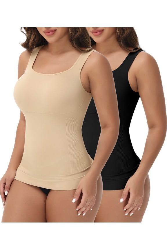2 Packs Compression Tank Cami - Tummy and Waist Control Body Shapewear Camisole for Women