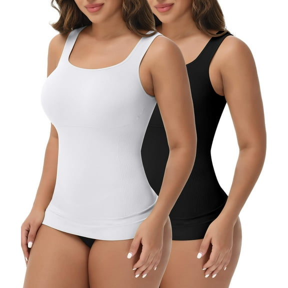 MANIFIQUE 2 Packs Compression Tank Cami - Tummy and Waist Control Body Shapewear Camisole for Women
