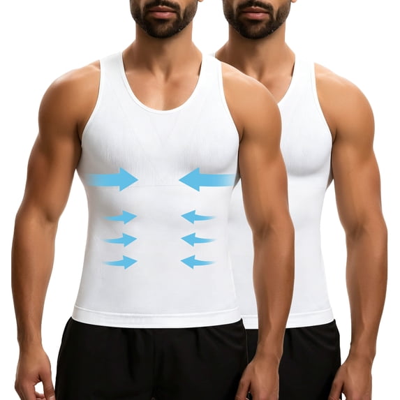 MANIFIQUE 2 Packs Gynecomastia Compression Shirts for Men - Sleeveless Slimming Undershirts Body Shaper Workout Tank Top