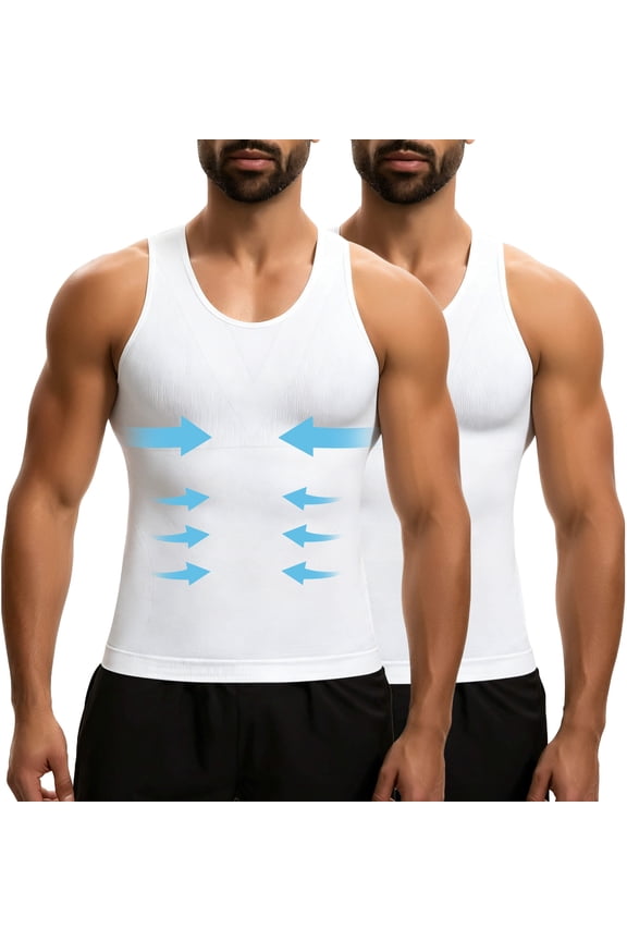 2 Packs Gynecomastia Compression Shirts for Men - Sleeveless Slimming Undershirts Body Shaper Workout Tank Top