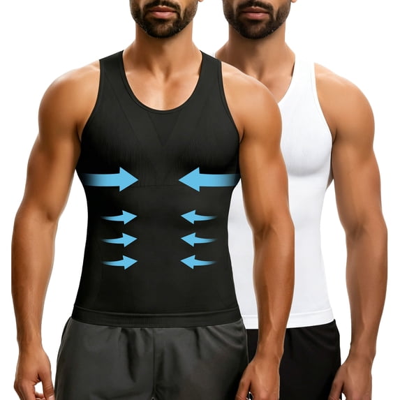 MANIFIQUE 2 Packs Gynecomastia Compression Shirts for Men - Sleeveless Slimming Undershirts Body Shaper Workout Tank Top