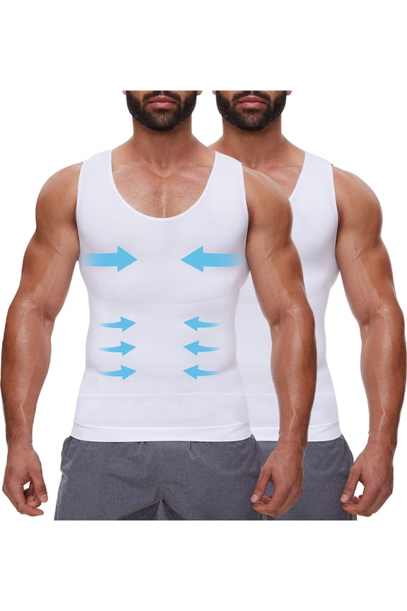 2 Packs Gynecomastia Compression Shirts for Men - Sleeveless Slimming Undershirts Tummy Control and Body Shaper Tank Top