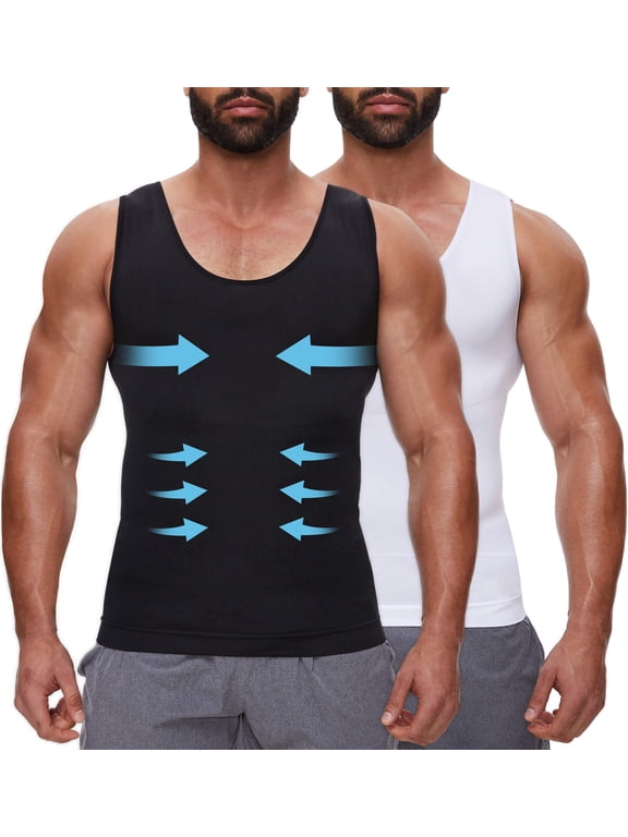 2 Packs Gynecomastia Compression Shirts for Men - Sleeveless Slimming Undershirts Tummy Control Tank Top