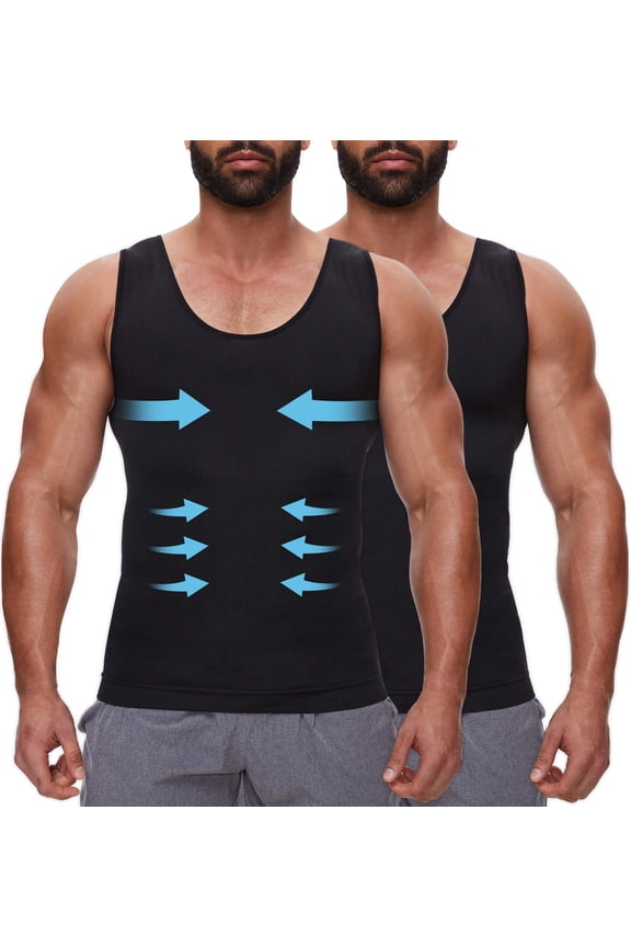 2 Packs Gynecomastia Compression Shirts for Men - Sleeveless Slimming Undershirts Tummy Control and Body Shaper Tank Top