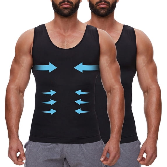 MANIFIQUE 2 Packs Gynecomastia Compression Shirts for Men - Sleeveless Slimming Undershirts Tummy Control Tank Top