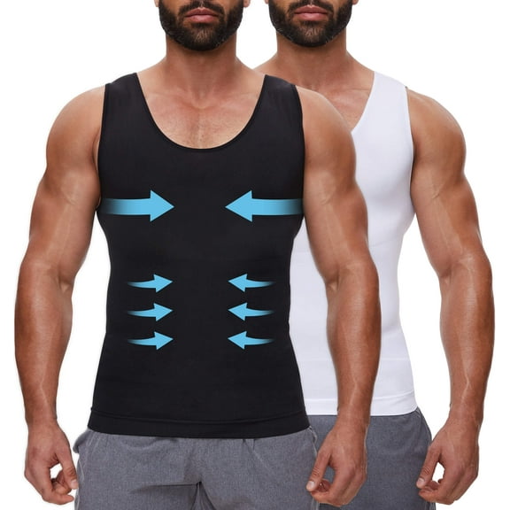 MANIFIQUE 2 Packs Gynecomastia Compression Shirts for Men - Sleeveless Slimming Undershirts Tummy Control and Body Shaper Tank Top