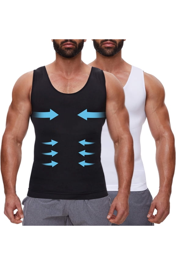 2 Packs Gynecomastia Compression Shirts for Men - Sleeveless Slimming Undershirts Tummy Control and Body Shaper Tank Top
