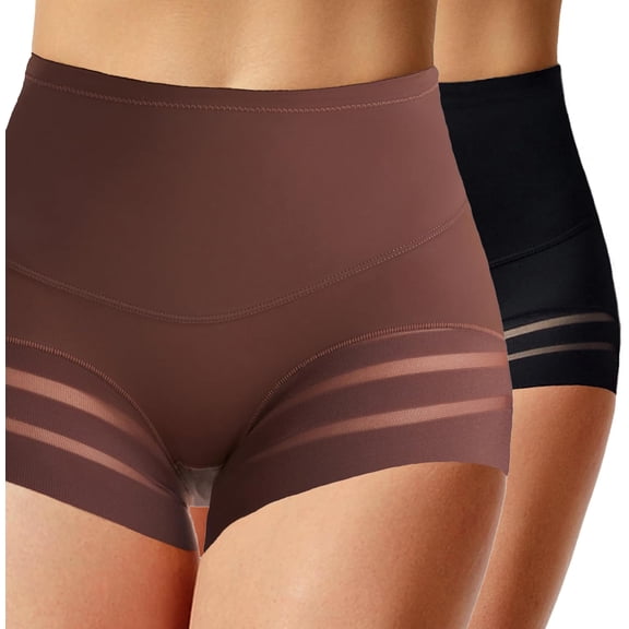 MANIFIQUE 2 Packs Shapewear Tummy Control Panties for Women Seamless Stripe Lace Body Shaper Underwear Slim Panty