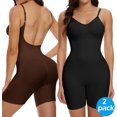 thumbnail image 1 of MANIFIQUE 2 Packs Low Back Mid Thigh Bodysuit Shapewear for Women Tummy Control Butt Lifter Backless Faja Body Shaper, 1 of 7