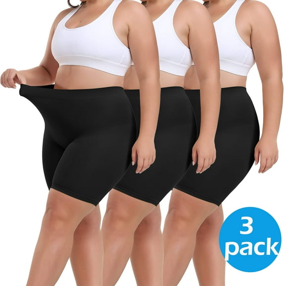 MANIFIQUE 3 Packs Plus Size Slip Shorts for Women Under Dress High Waisted Smoothing Shapewear Shorts
